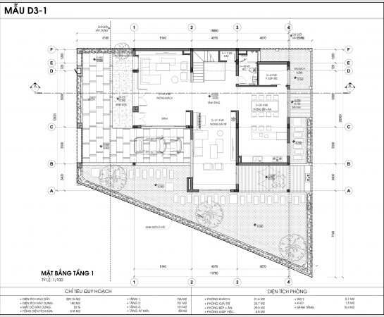 Thiết kế biệt thự An Vượng Villa Dương Nội mẫu 7 lô góc diện tích 339.15m2 tầng 1